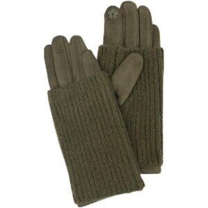 Elegant 2-in-1 Olive Green Gloves with Knit Wrist Warmers for Winter Chic